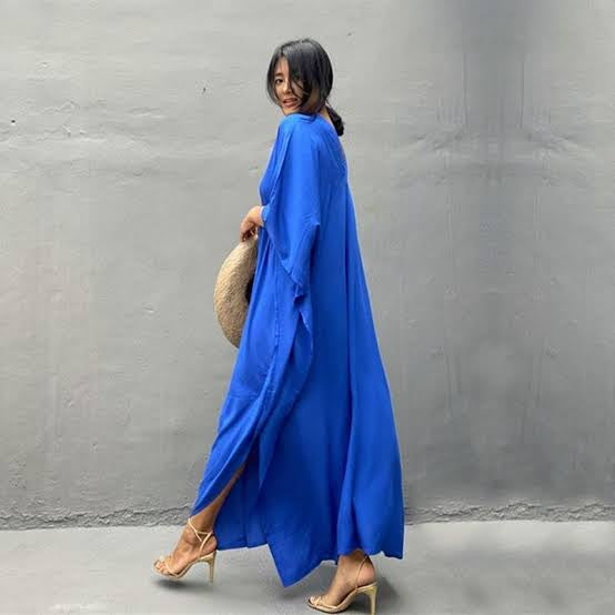 MAYA Blue Long Cotton Rayon Kaftan Dress