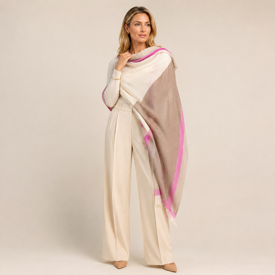 Julian 100% Cashmere Ultra fine  oversized scarf/ wrap/ shawl-Gradient Natural