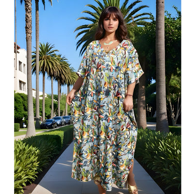 Tropical Resort Cotton Bamboo Kaftan Dress