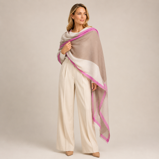 Julian 100% Cashmere Ultra fine  oversized scarf/ wrap/ shawl-Gradient Natural