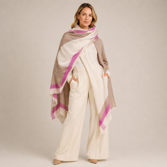 Julian 100% Cashmere Ultra fine  oversized scarf/ wrap/ shawl-Gradient Natural