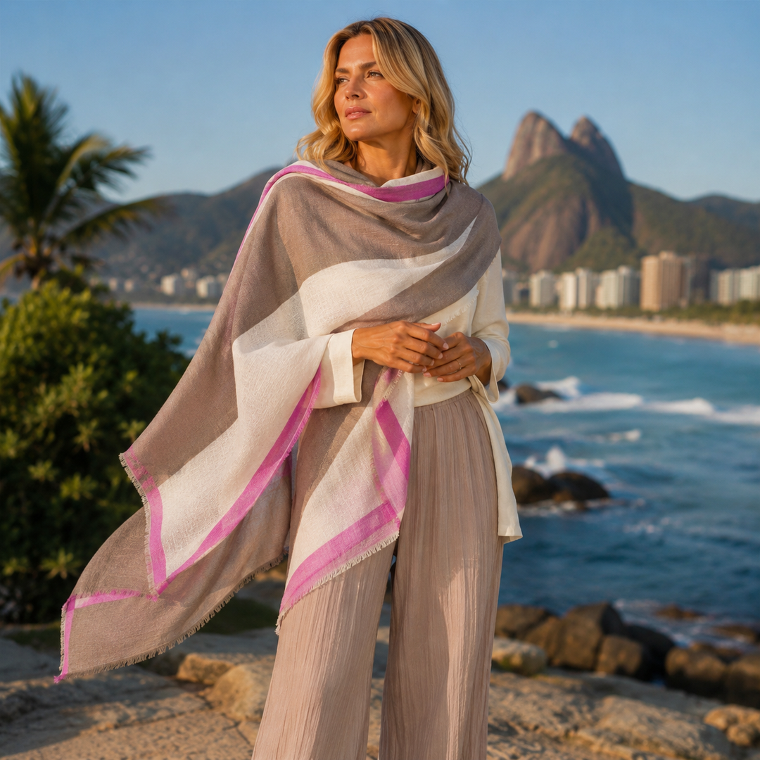 Julian 100% Cashmere Ultra fine  oversized scarf/ wrap/ shawl-Gradient Natural