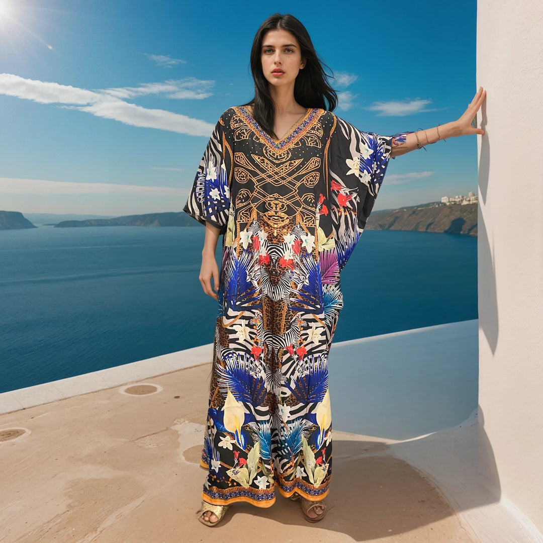 Maya Silk Mix Bling Kaftan.         Sizes Available AU 12-32