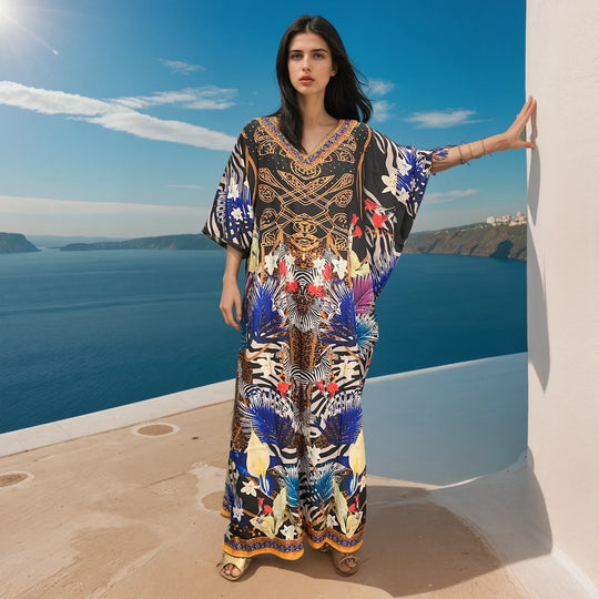 Maya Silk Mix Bling Kaftan.         Sizes Available AU 12-32
