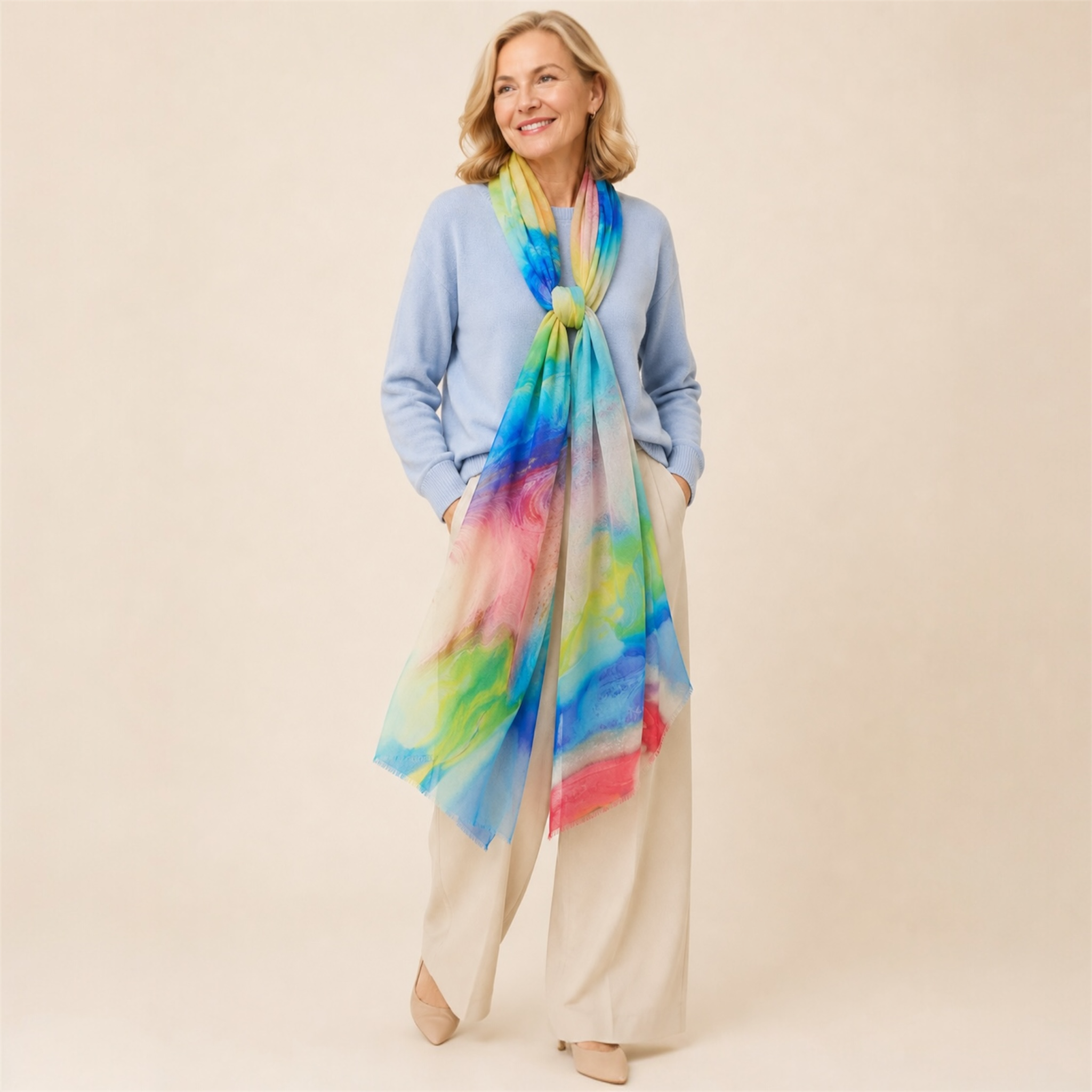 Cashmere Printed Wearable art Julian Ultralight Scarf-More Designs Available