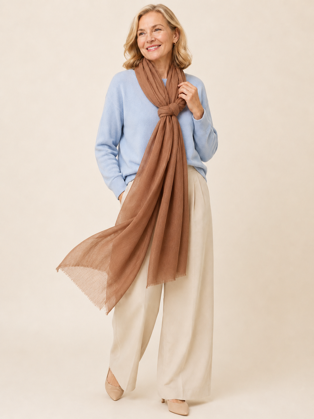 Julian 100% Cashmere Ultra fine  oversized scarf/ wrap/ shawl-
Spiced Latte