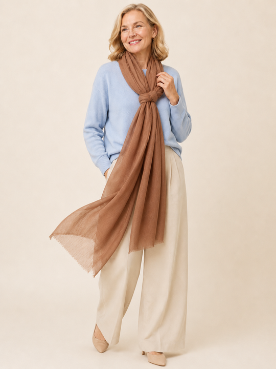 Julian 100% Cashmere Ultra fine  oversized scarf/ wrap/ shawl-
Spiced Latte