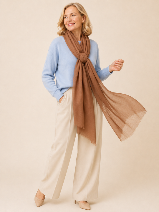 Julian 100% Cashmere Ultra fine  oversized scarf/ wrap/ shawl-
Spiced Latte