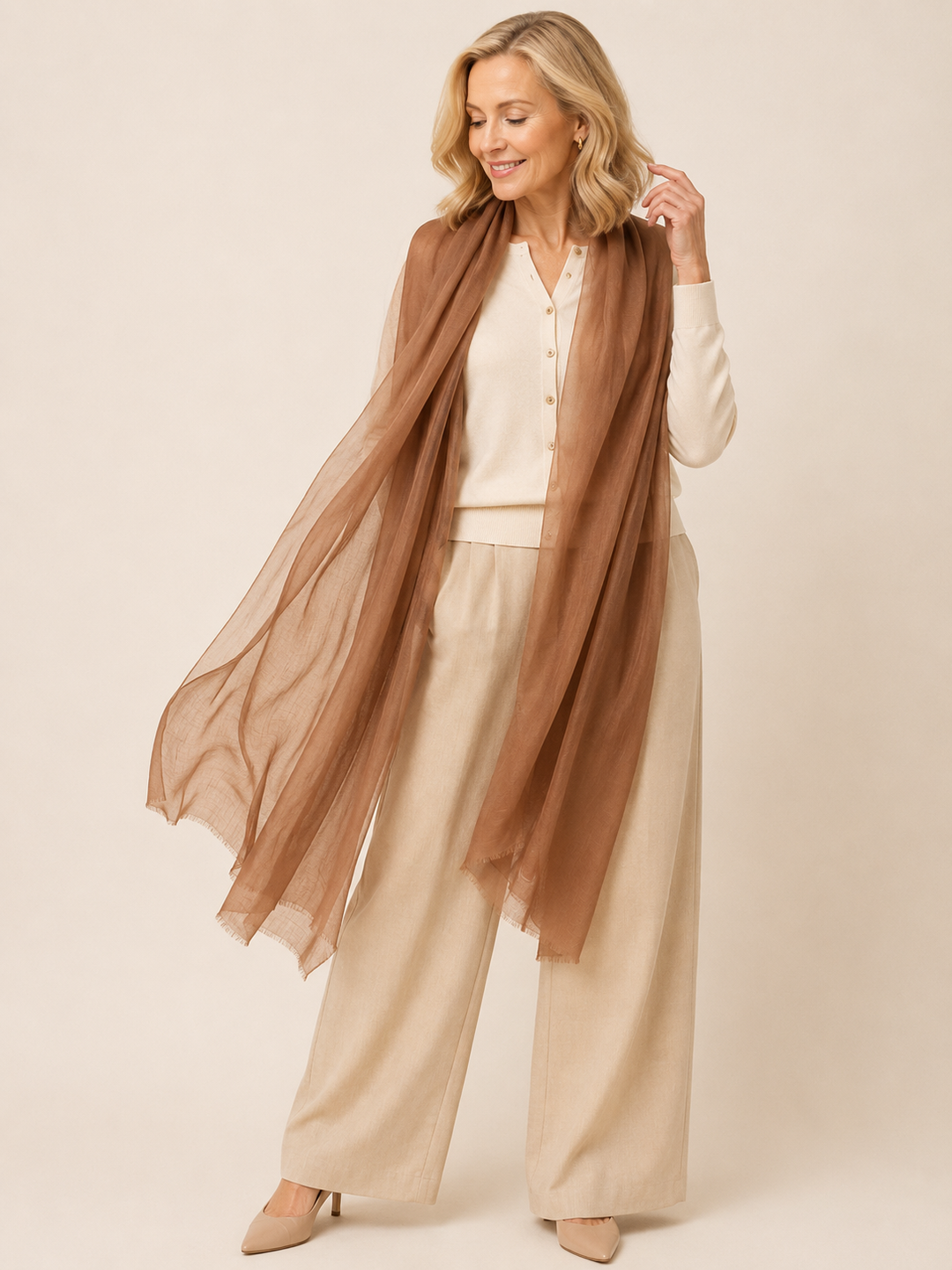 Julian 100% Cashmere Ultra fine  oversized scarf/ wrap/ shawl-
Spiced Latte