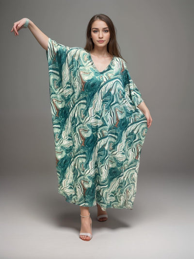 Tropical Resort Cotton Bamboo Kaftan Dress