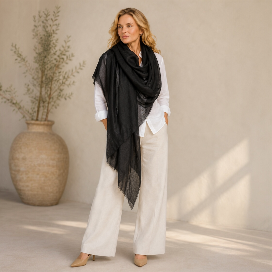Black Julian 100% Ultra fine Pashmina cashmere oversized scarf/ wrap/ shawl