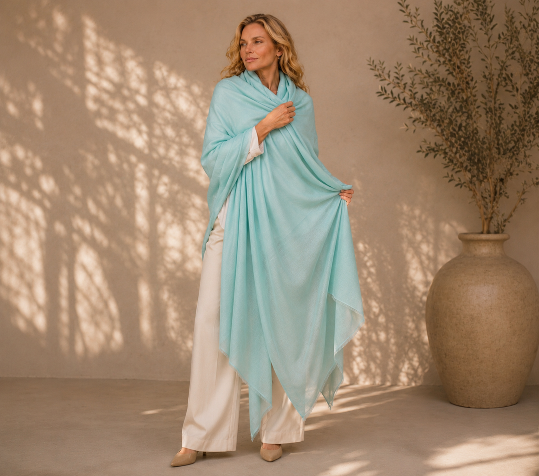 Julian 100% Cashmere Ultra fine  oversized scarf/ wrap/ shawl-Ocean Mist