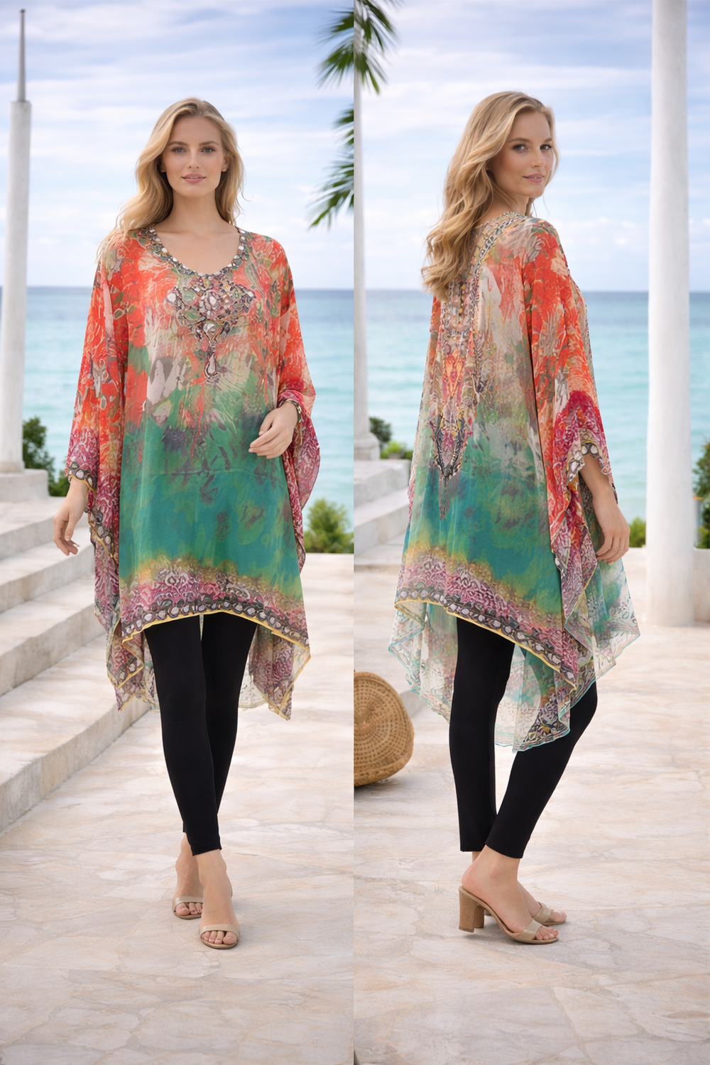 Kyra High low Silk Tunic Top kaftan AU 14-22