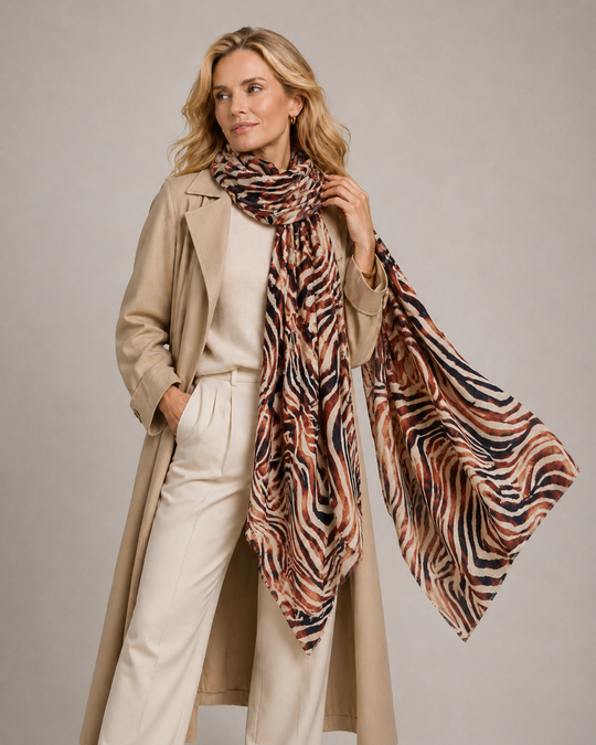 Cashmere Ultralight Printed Art Julian Scarf -Safari