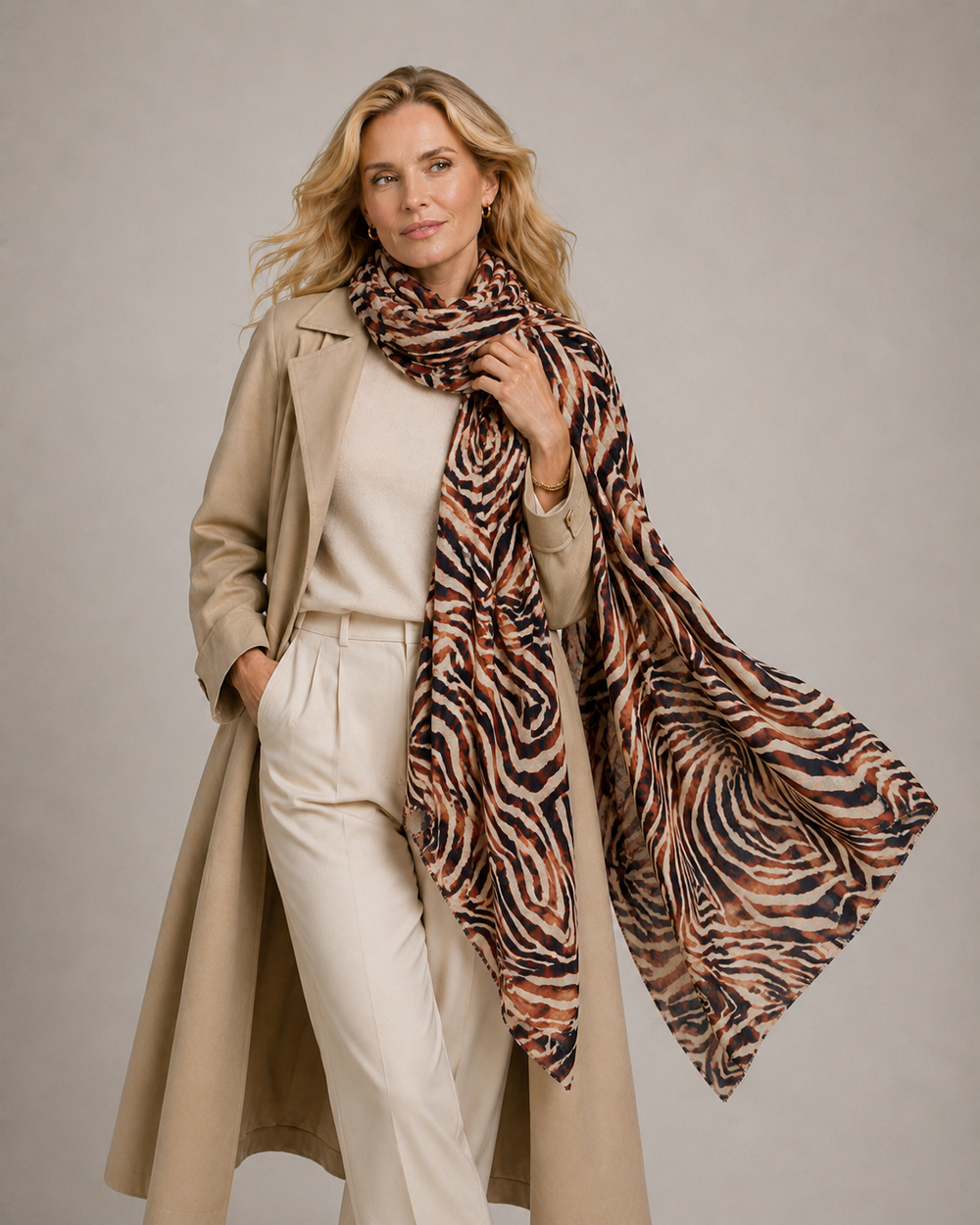 Mklane Cashmere Ultra fine Julian Scarf -Safari