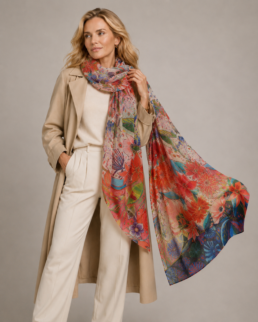 Mklane Cashmere Ultra fine Julian Scarf /Wrap-Artisans Canvas