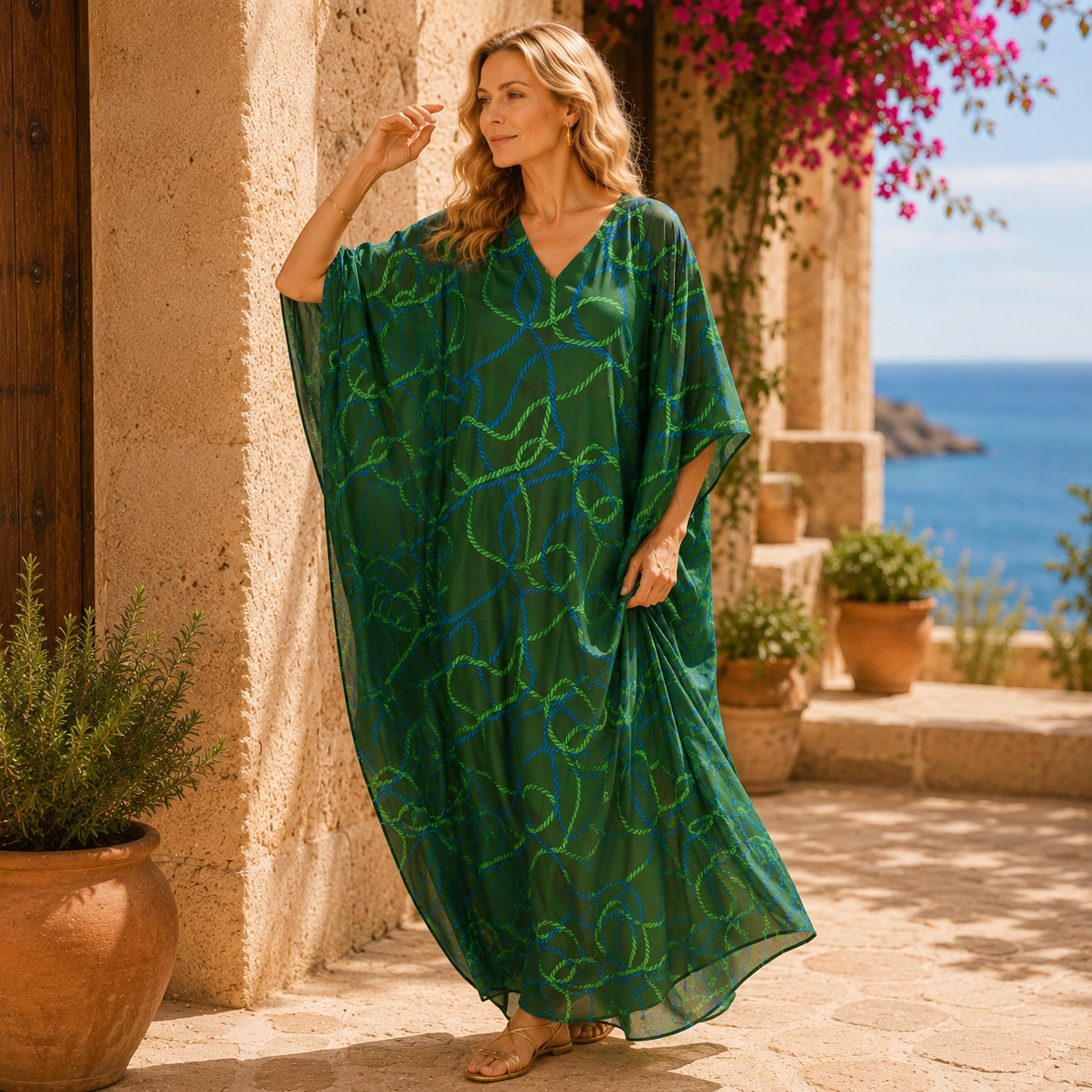 Maya Green Cotton Rayon Kaftan Dress - Sizes Available AU 12-30
