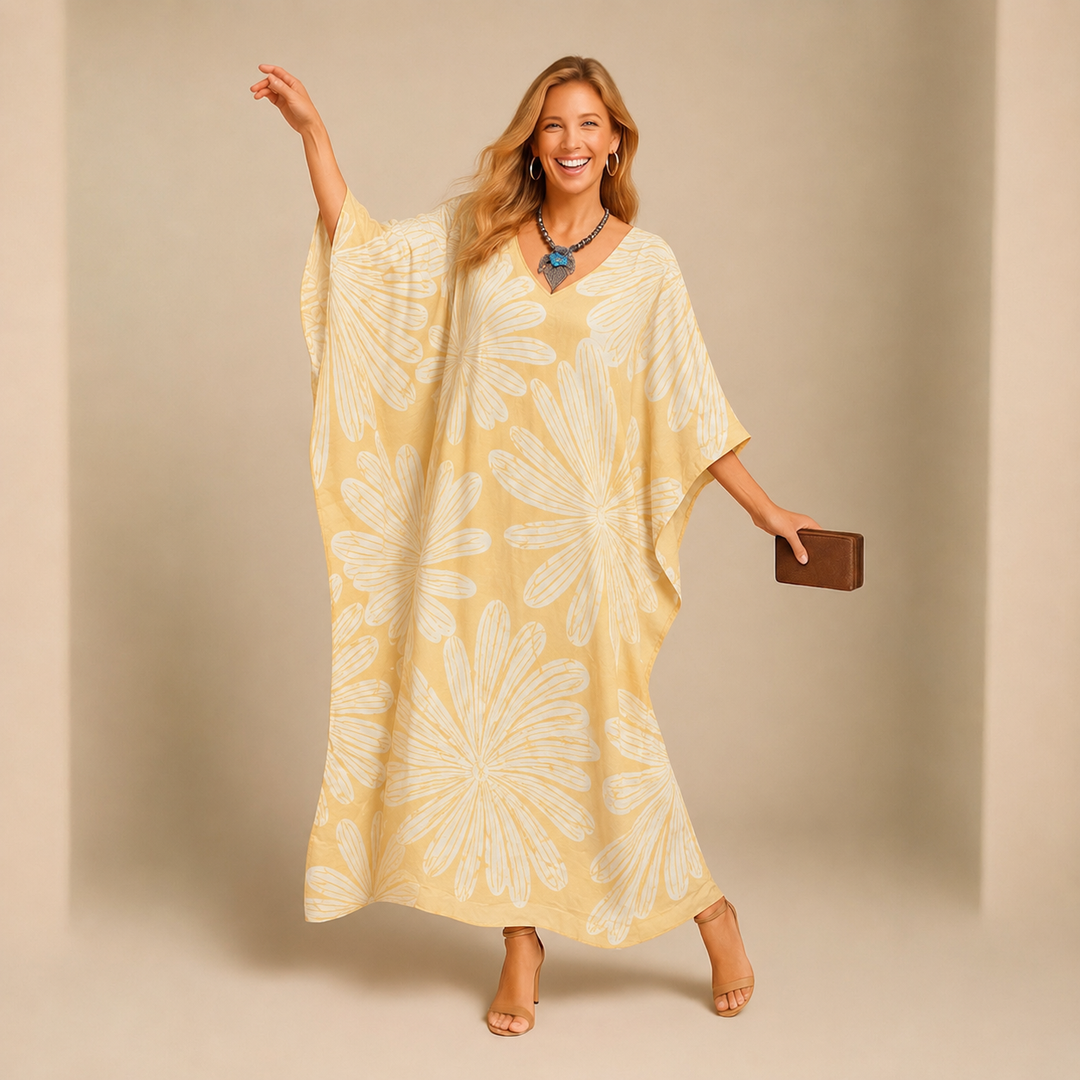 Maya Rayon Cotton Kaftan Dress - Sizes Available AU 12-30-Taupe Bliss