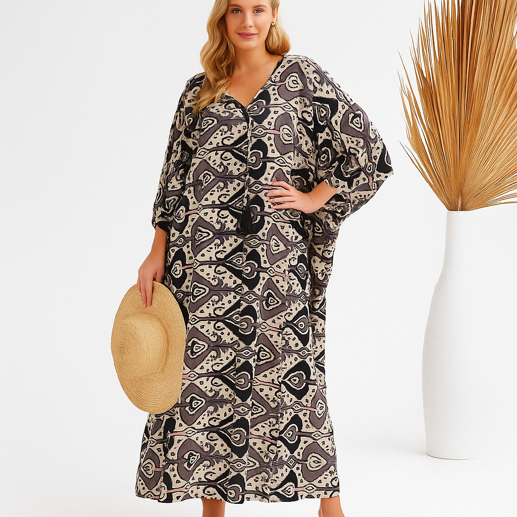 Maya Tropical Resort Cotton Rayon Kaftan Dress-Sizes Available AU 8-28