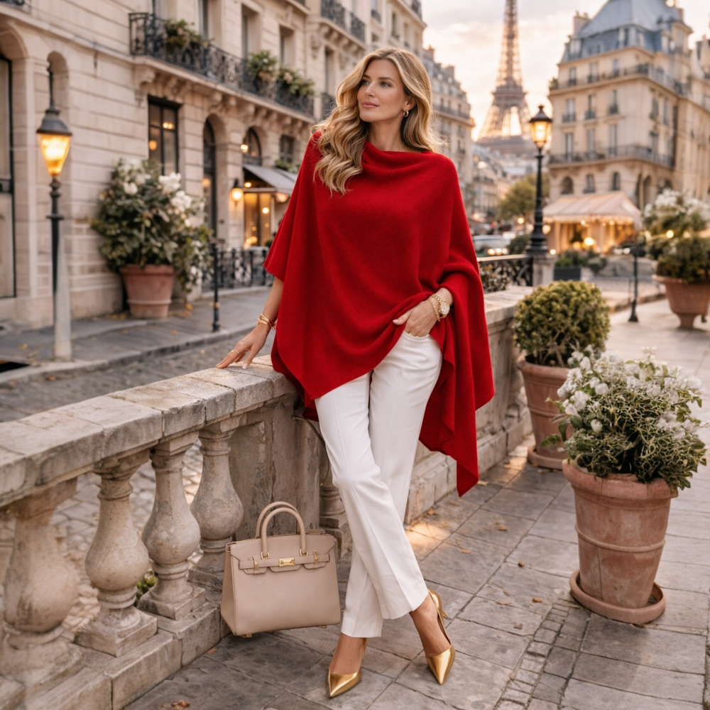 Burgundy 100% Cashmere Oversized Julian Poncho