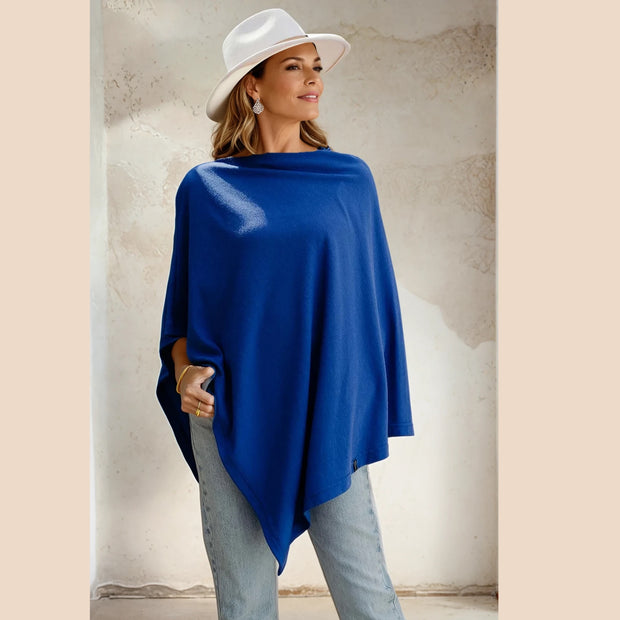 Blue Pure Cashmere Wool Oversized Julian Poncho