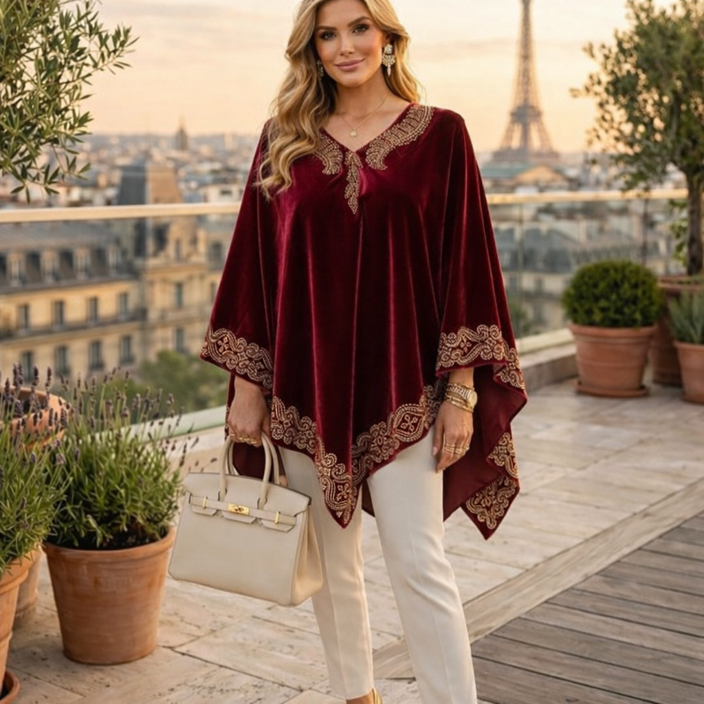 Maya Velvet Silk Luxe Poncho Bling One Size-AU 12-22
