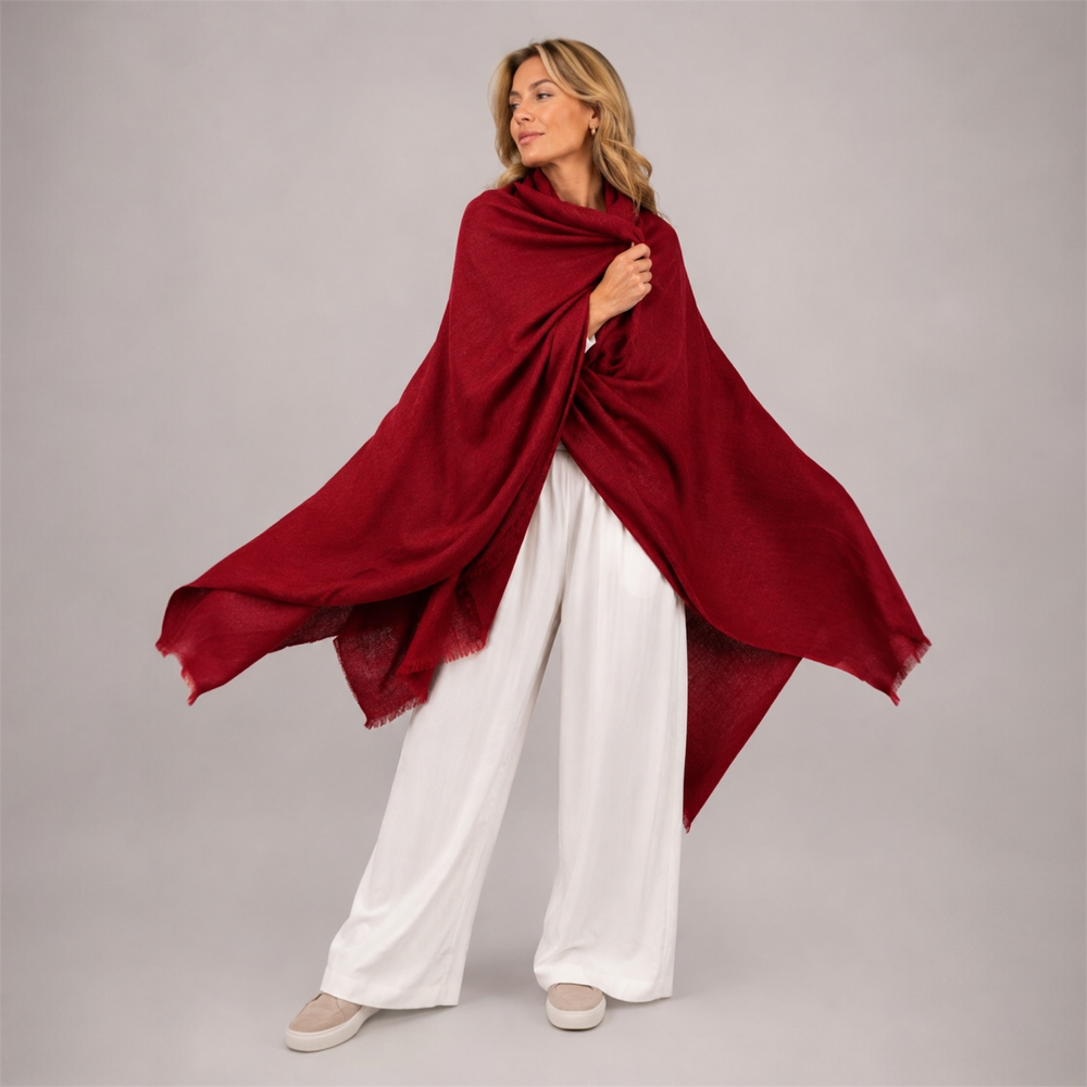 Mklane Luxe Julian Oversized handwoven pure cashmere Travel Wrap-Vintage Merlot