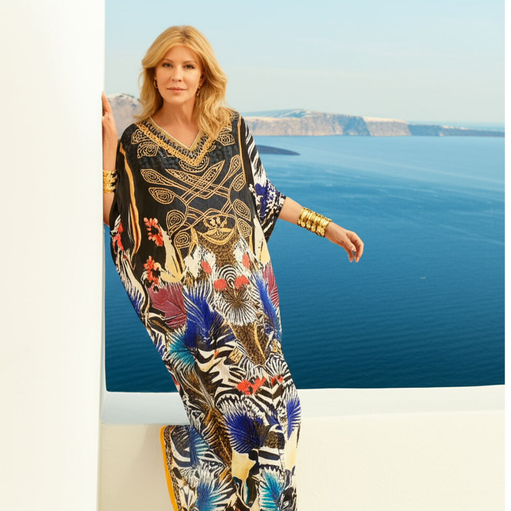 Maya Silk Mix Bling Kaftan.         Sizes Available AU 12-32