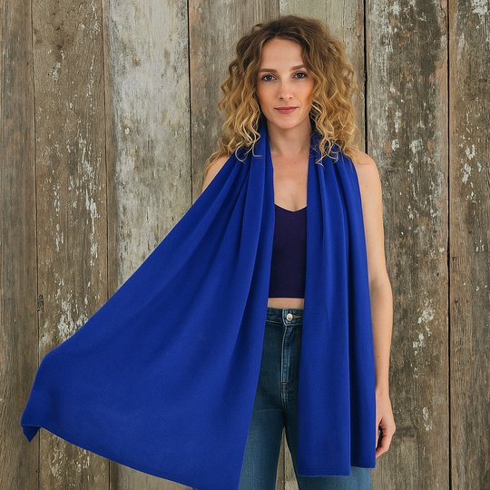 Julian 100% Cashmere Knitted Extra large Travel Wrap/Shawl-Royal Blue