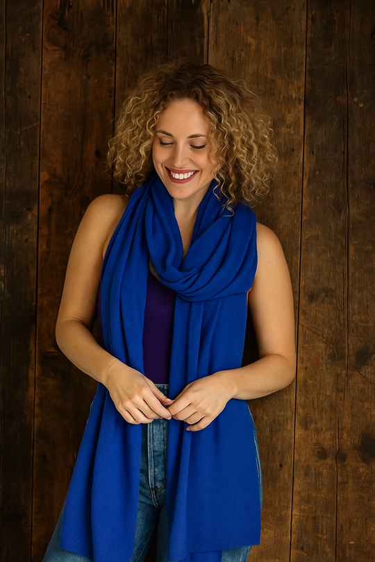 Julian 100% Cashmere Knitted Extra large Travel Wrap/Shawl-Royal Blue