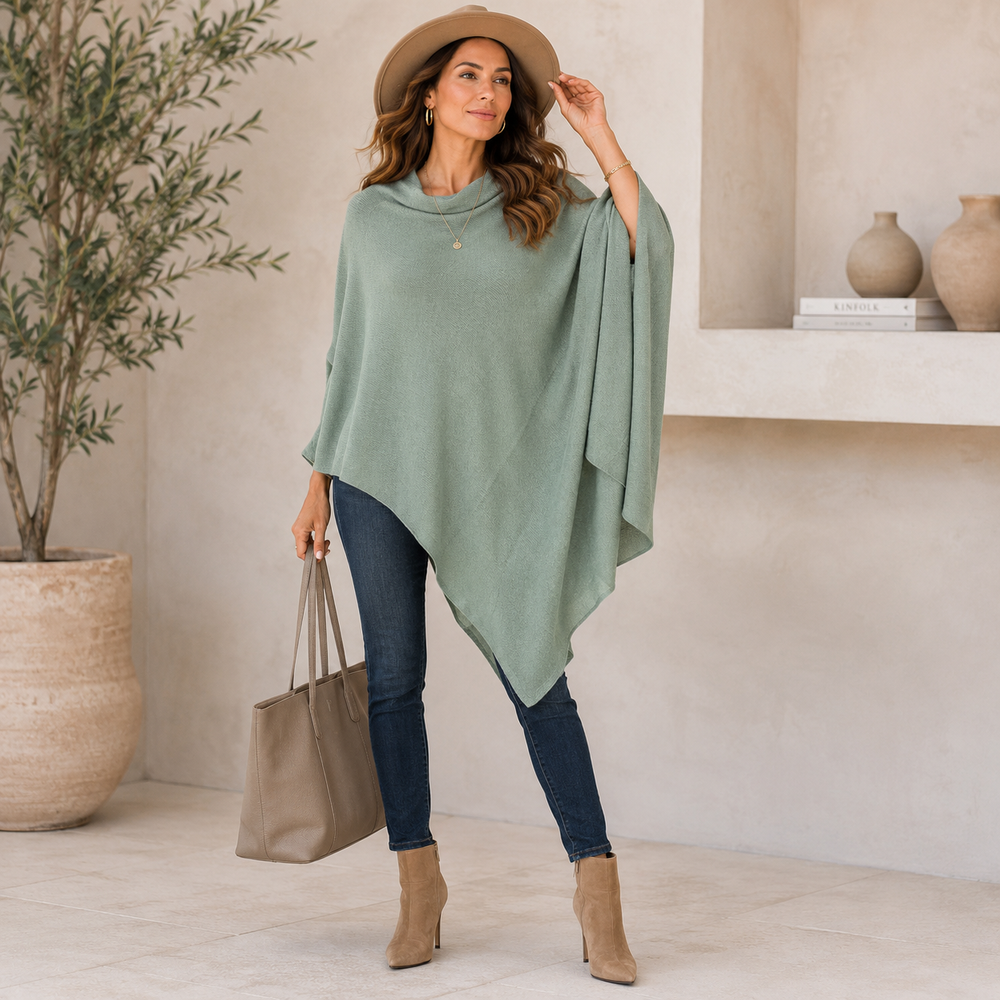 Mklane Julian 100% Cashmere Oversized Poncho-Sage