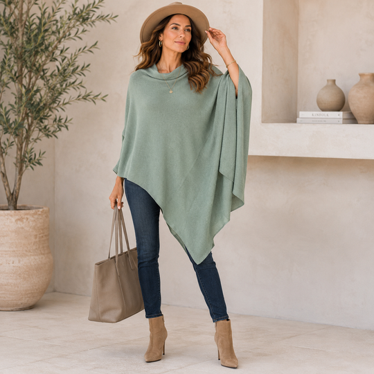 Mklane Julian 100% Cashmere Oversized Poncho-Sage