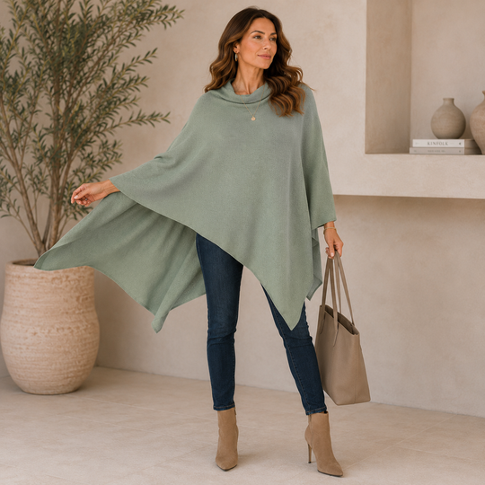 Mklane Julian 100% Cashmere Oversized Poncho-Sage