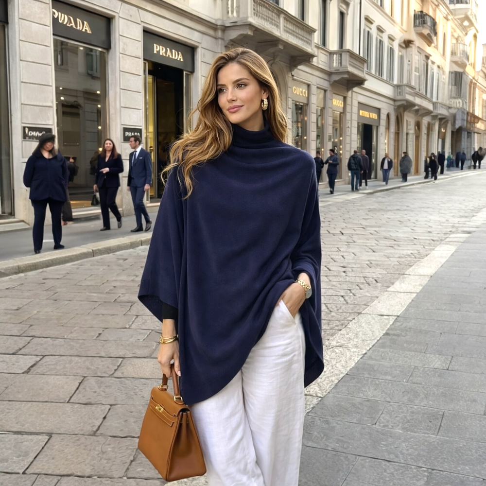 Navy Blue 100% Cashmere Oversized Julian Poncho
