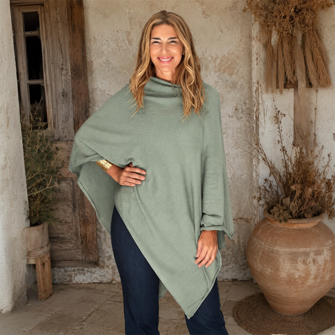 Mklane Julian 100% Cashmere Oversized Poncho-Sage