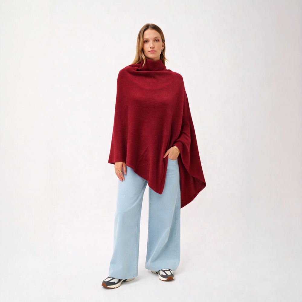 Burgundy 100% Cashmere Oversized Julian Poncho
