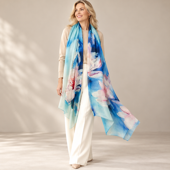 Mklane Cashmere Ultra fine Julian Wearable Art Scarf-Coastal Mangolia