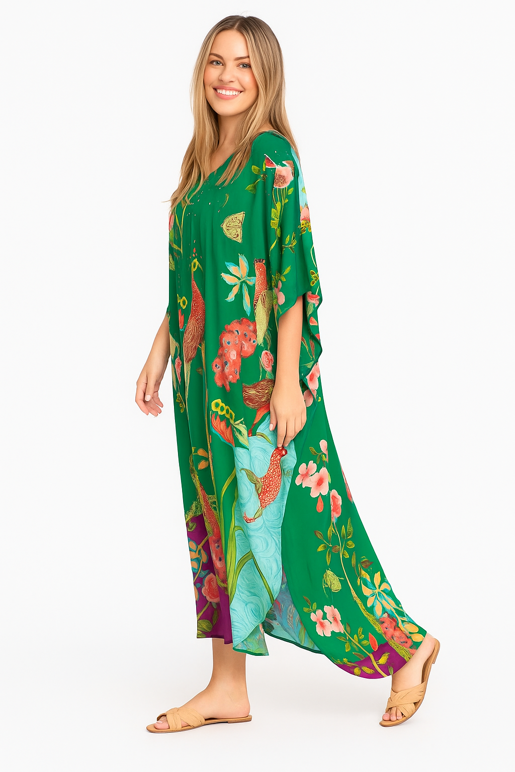 Green Micasso Maya Kaftan-Front tie with Bling .Sizes Available AU 12-30