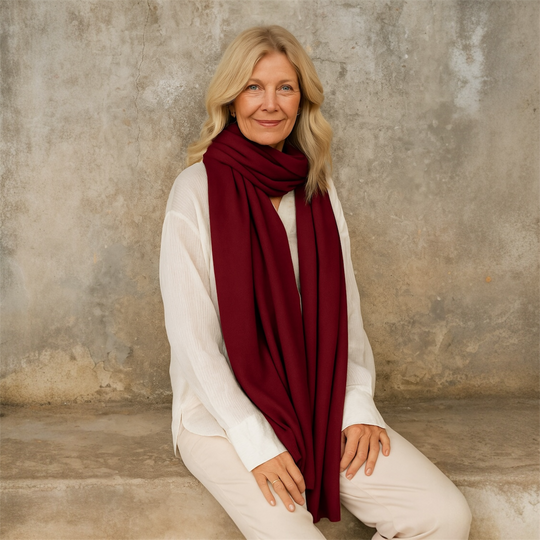 Burgundy 100% Cashmere 2 ply Julian Wrap/ Scarf-Extra Large