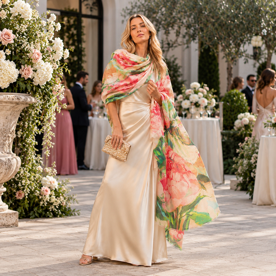 Mklane Cashmere Ultra fine Julian Wearable Art Scarf -Peony Spring