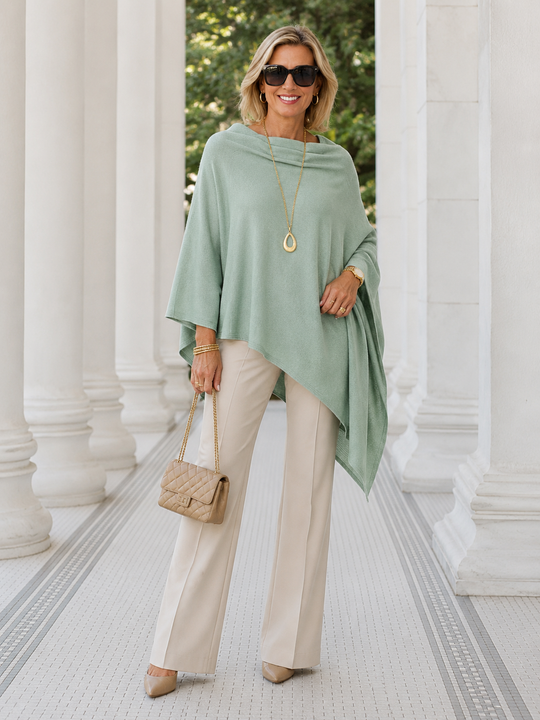 Mklane Julian 100% Cashmere Oversized Poncho-Sage