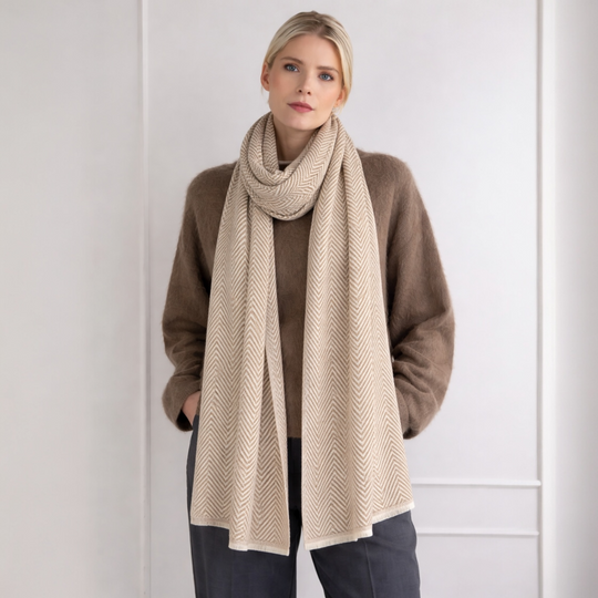 Ivory Julian Cashmere Herringbone Unisex Scarf