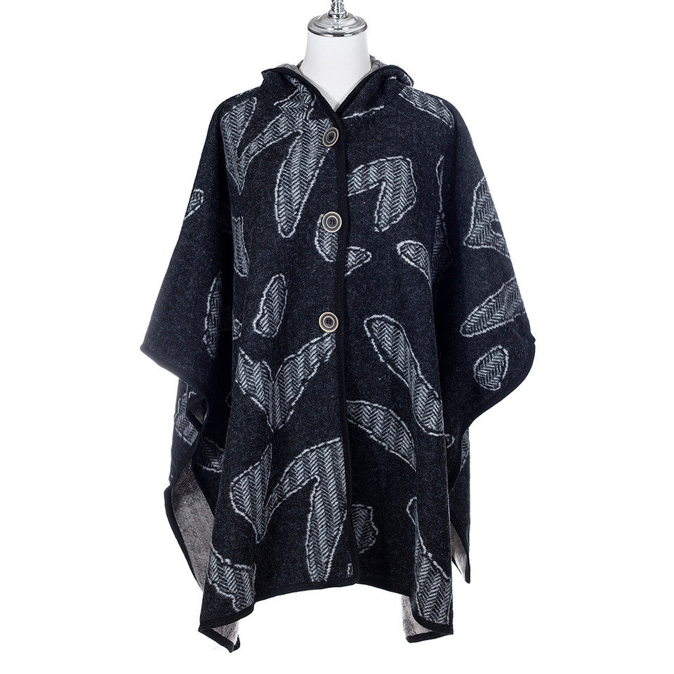 Maya Free Size Cape Coat with hood- Grey Black