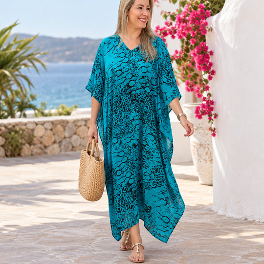 Teal Maya Rayon Kaftan Dress One Size 12-26