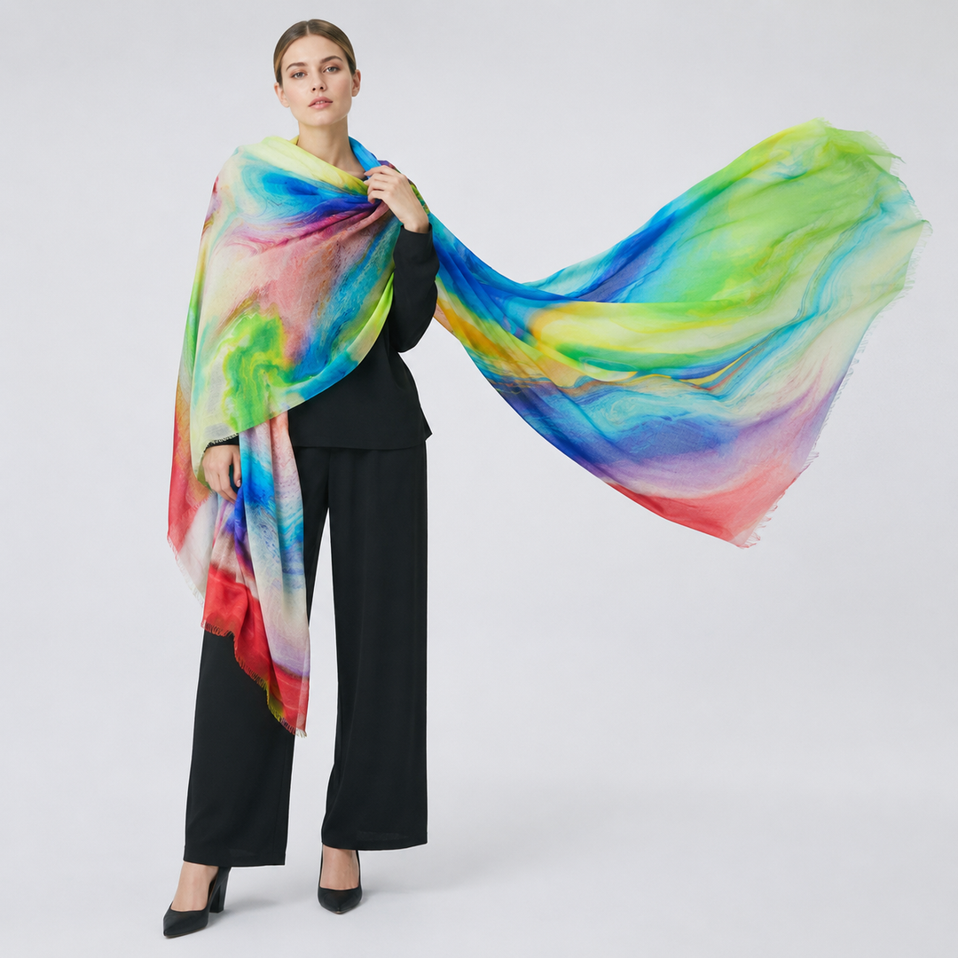 Cashmere Printed Wearable art Julian Ultralight Scarf-More Designs Available