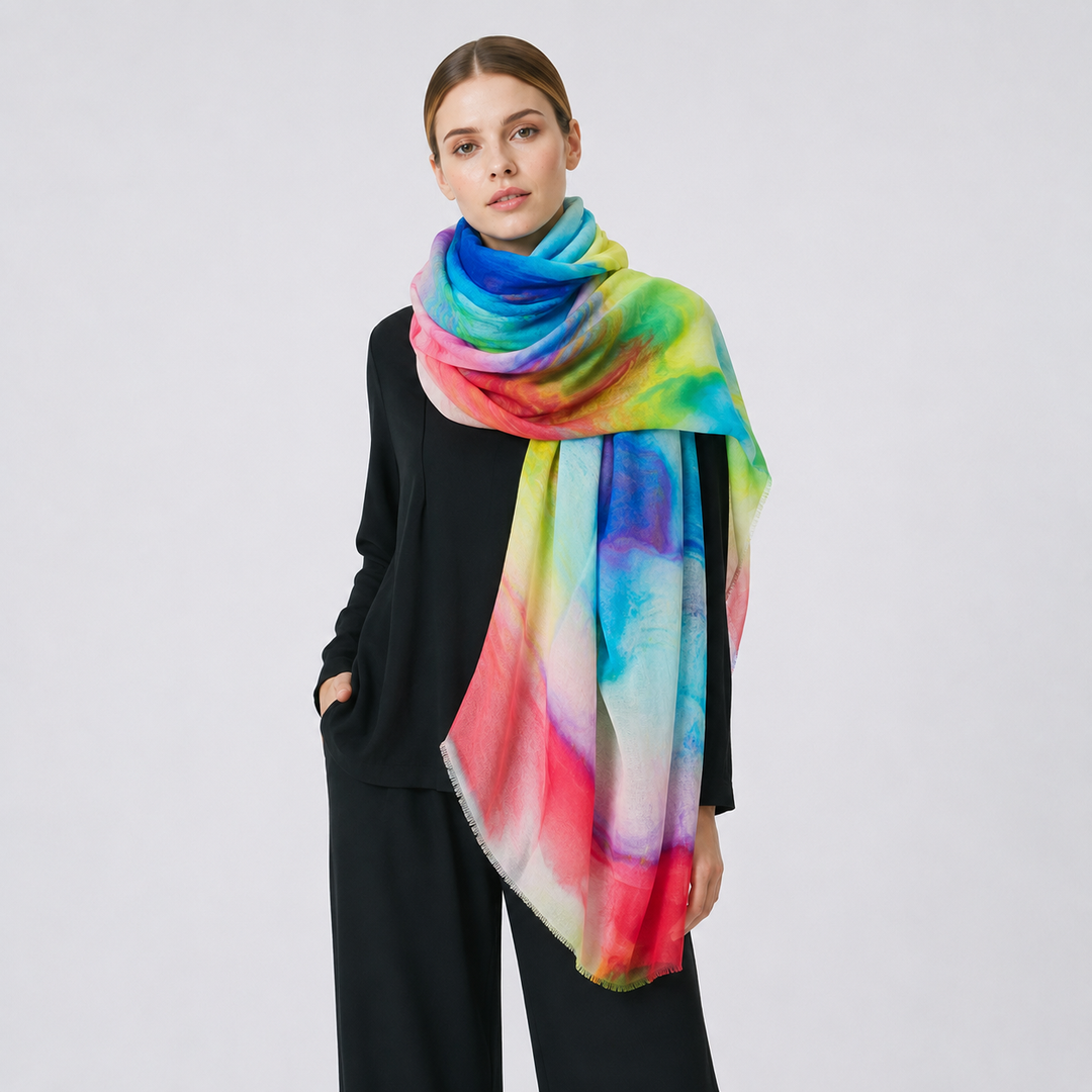 Cashmere Printed Wearable art Julian Ultralight Scarf-More Designs Available