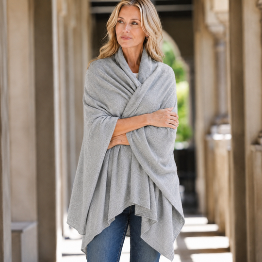 Light Grey 100% Cashmere 2 ply Julian Travel Wrap/ Scarf