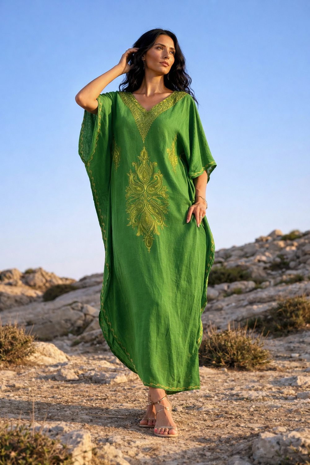 Mia Embroidered Cotton Kaftan -O/S AU 10-18