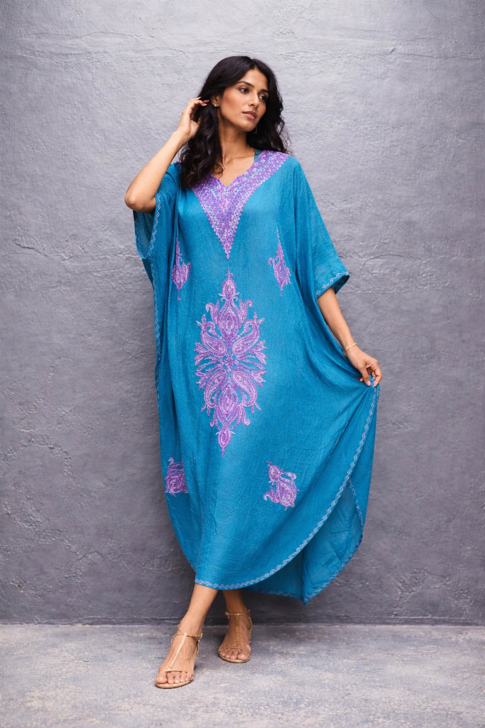Mia Embroidered Cotton Kaftan -O/S AU 10-18