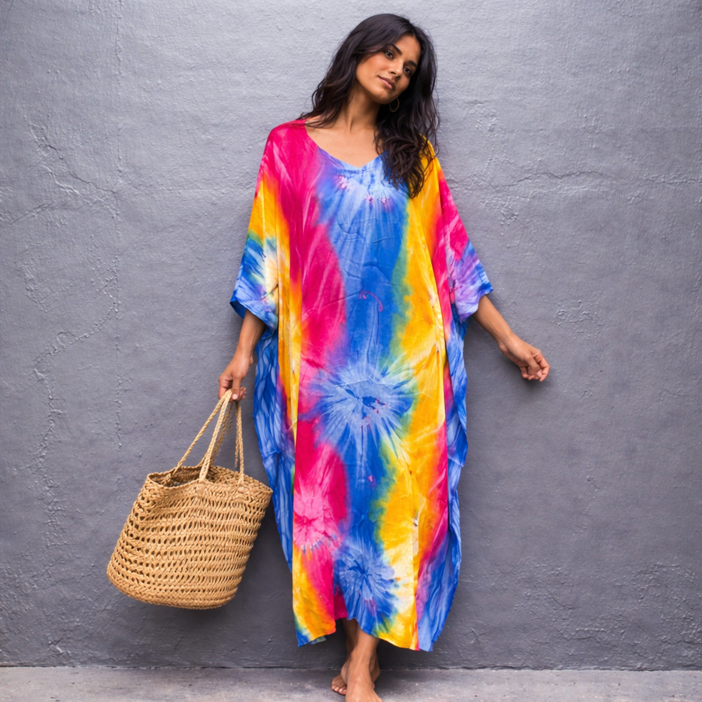 Rayon Tropical Tie Dye Maya Kaftan   O/S AU 16-24
